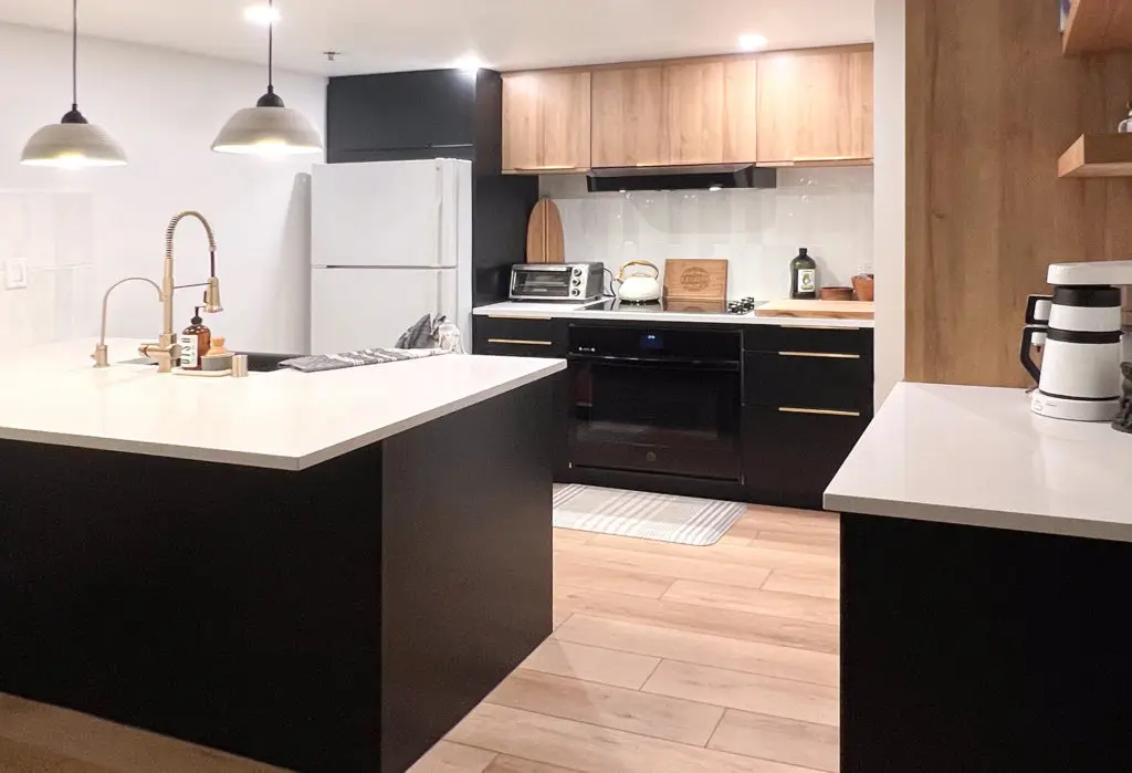 Kitchen cabinets in Beachwood and Black Slab door fronts